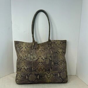 Halogen genuine leather snake embossed tote brown/light tan soft fabric lining